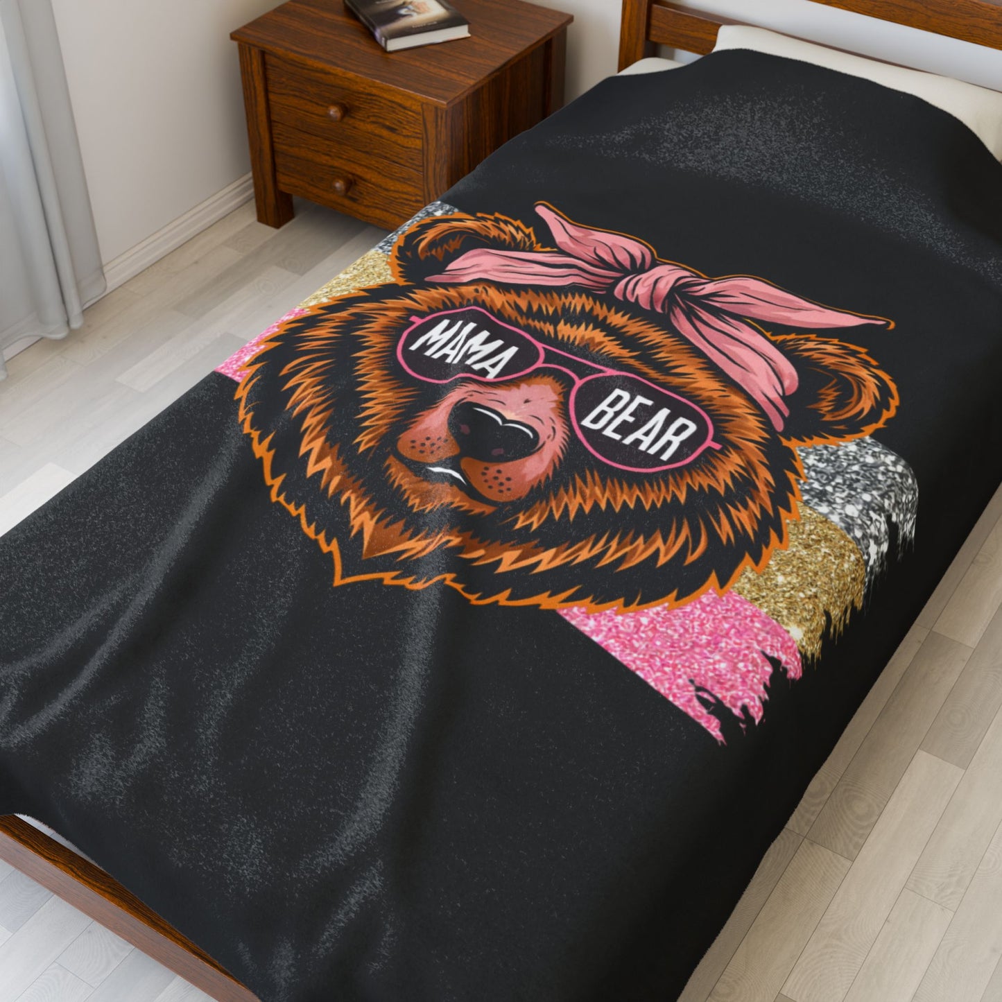 Mama Bear (pink sparkles) ~ Velveteen Plush Blanket