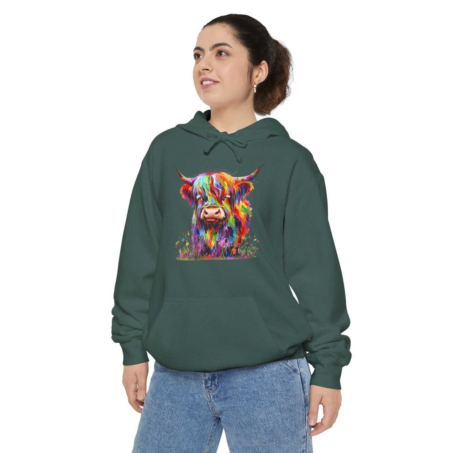 Rainbow Highland Cow - Unisex Garment-Dyed Hoodie