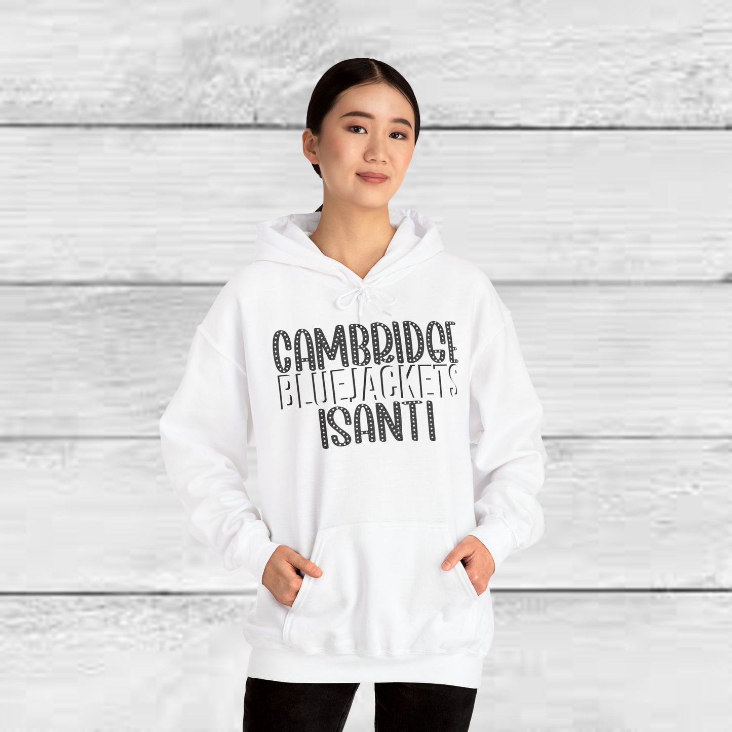 CI - Cambridge-Isanti Bluejackets (Polka Dots Font Unisex Heavy Blend™ Hooded Sweatshirt)