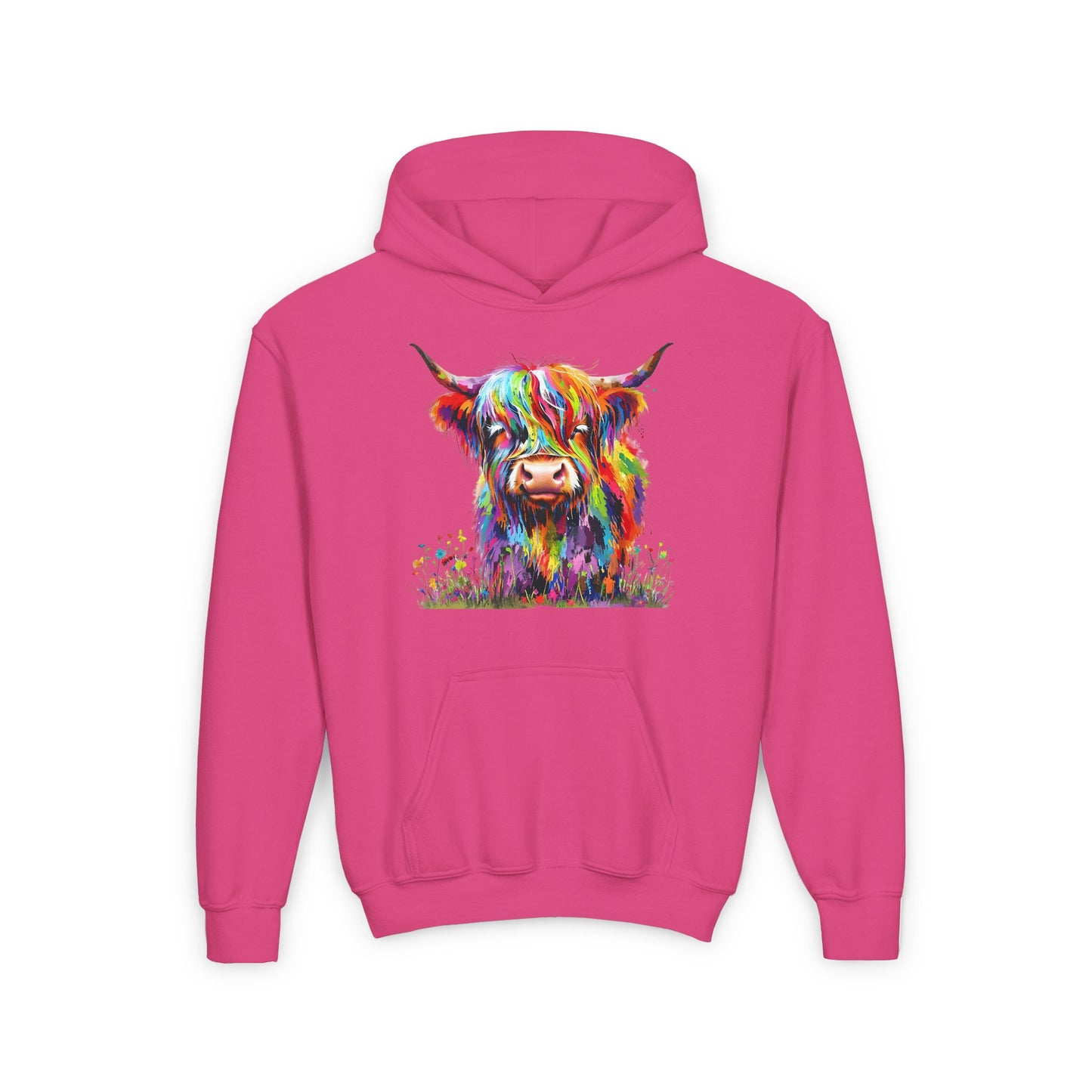 Rainbow Highland Cow - Youth Heavy Blend Hooded Sweatshirt