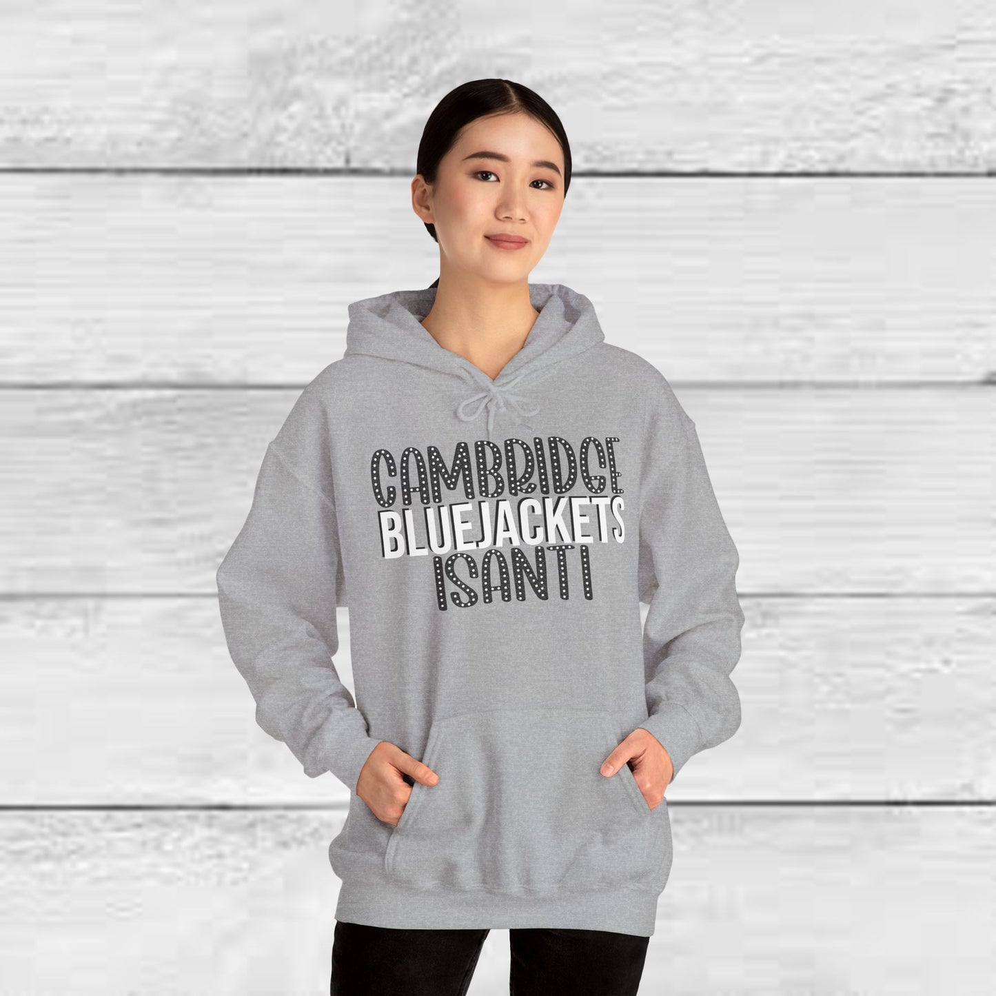 CI - Cambridge-Isanti Bluejackets (Polka Dots Font Unisex Heavy Blend™ Hooded Sweatshirt)