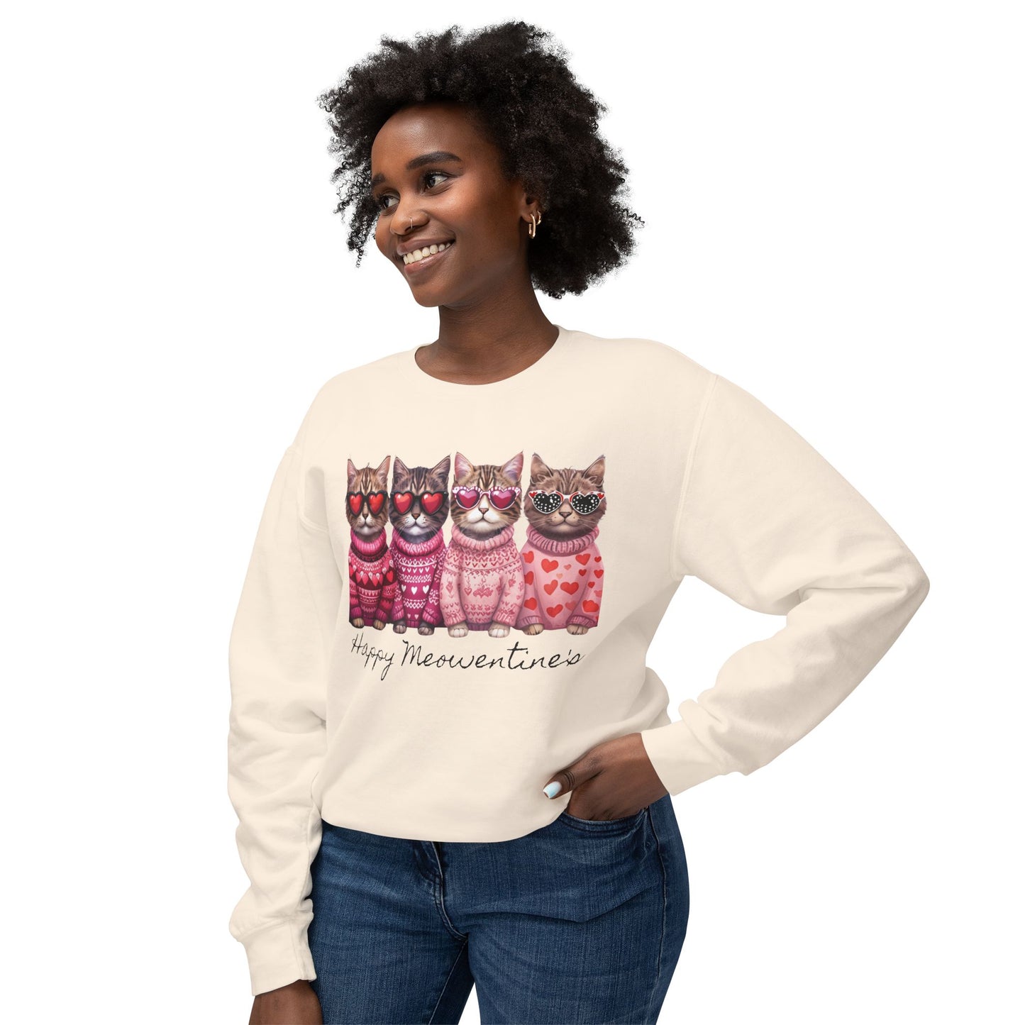 Meowentines - Unisex Lightweight Crewneck Sweatshirt