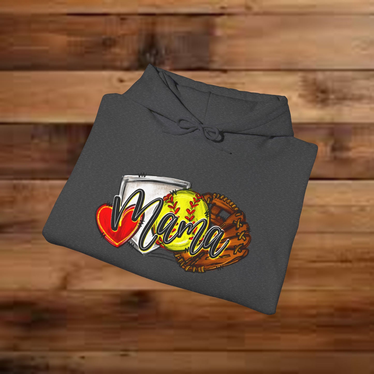 Softball MAMA (Sketched artwork - Unisex Heavy Blend™ Hooded Sweatshirt)