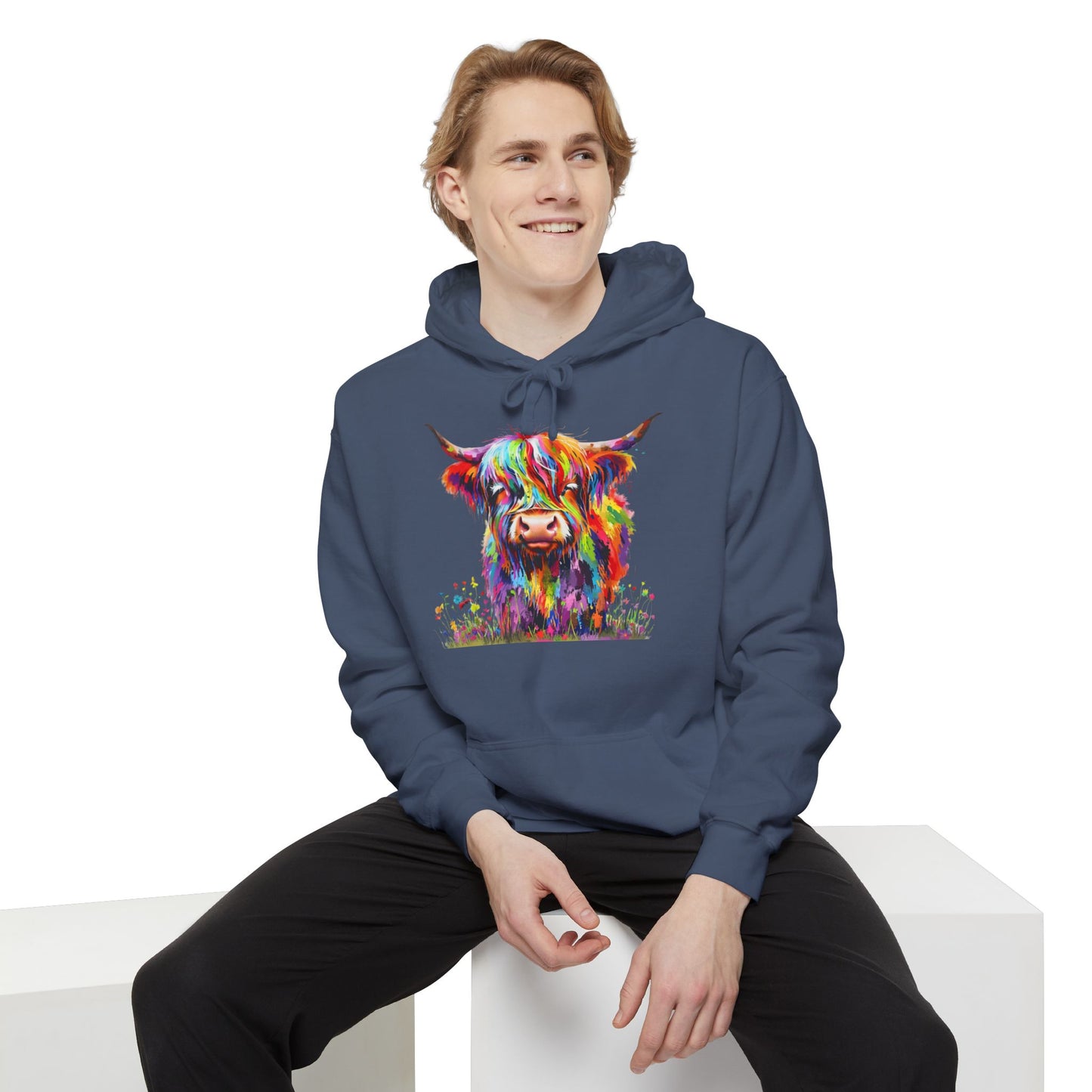 Rainbow Highland Cow - Unisex Garment-Dyed Hoodie