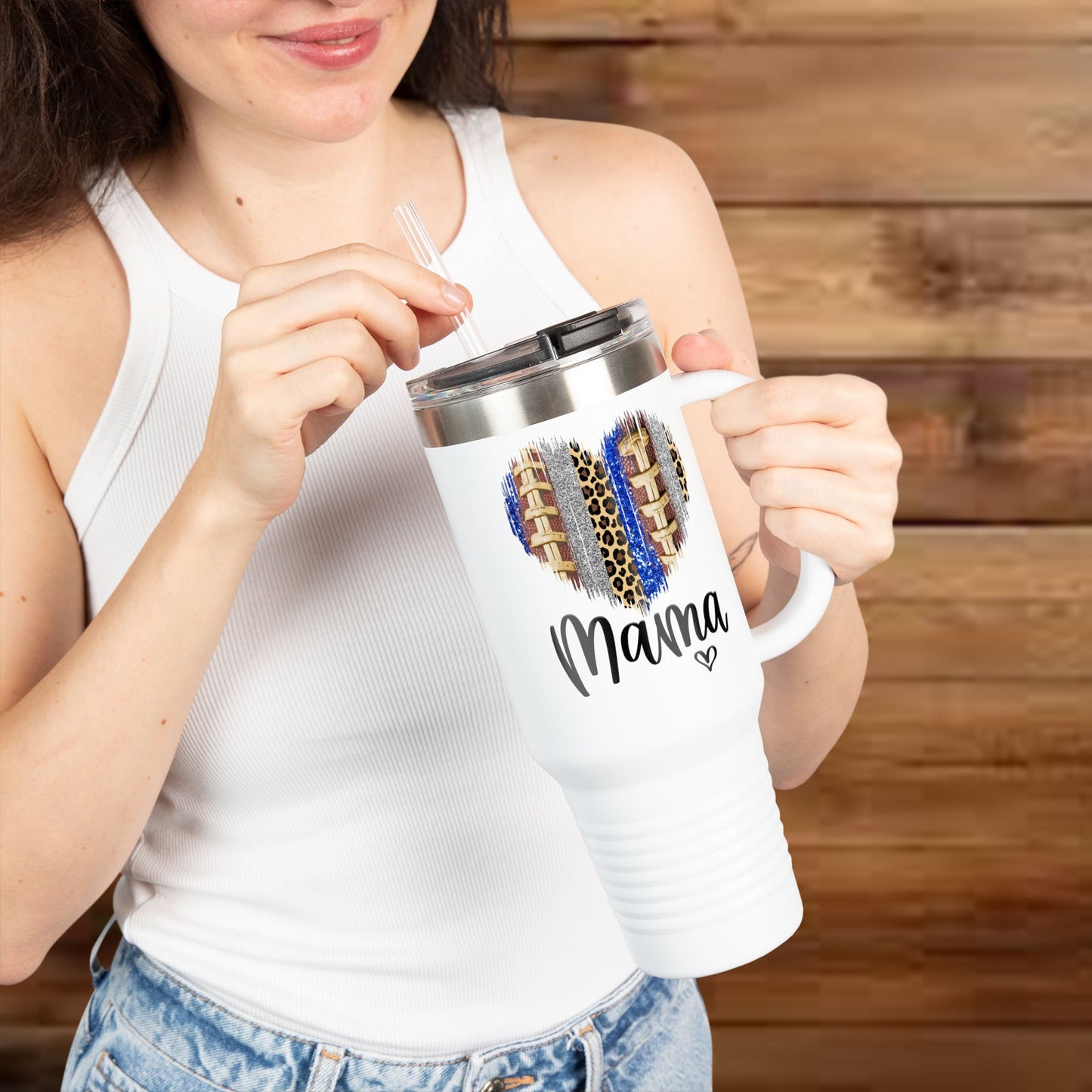 Football Mama Heart Insulated Travel Mug - 40oz
