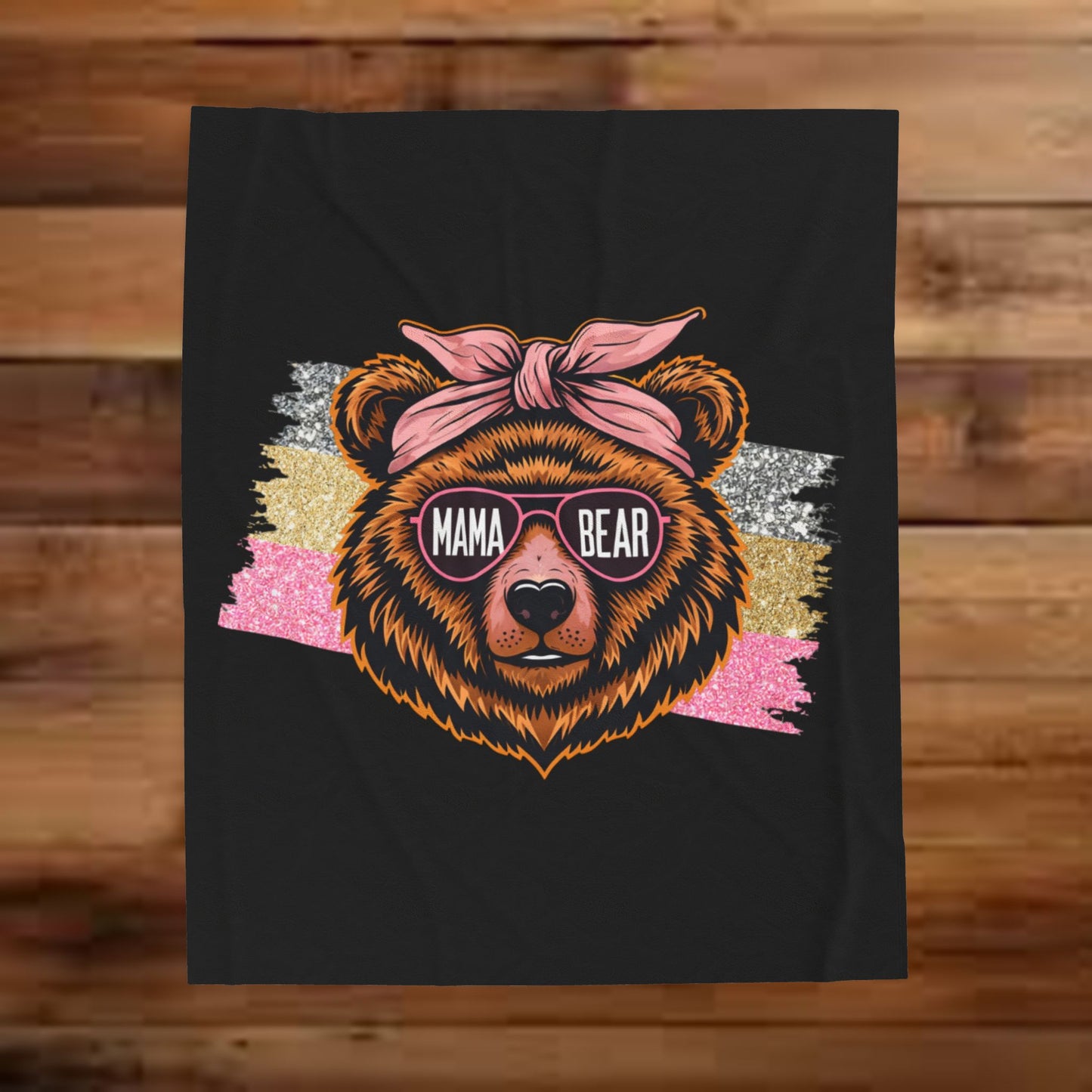 Mama Bear (pink sparkles) ~ Velveteen Plush Blanket