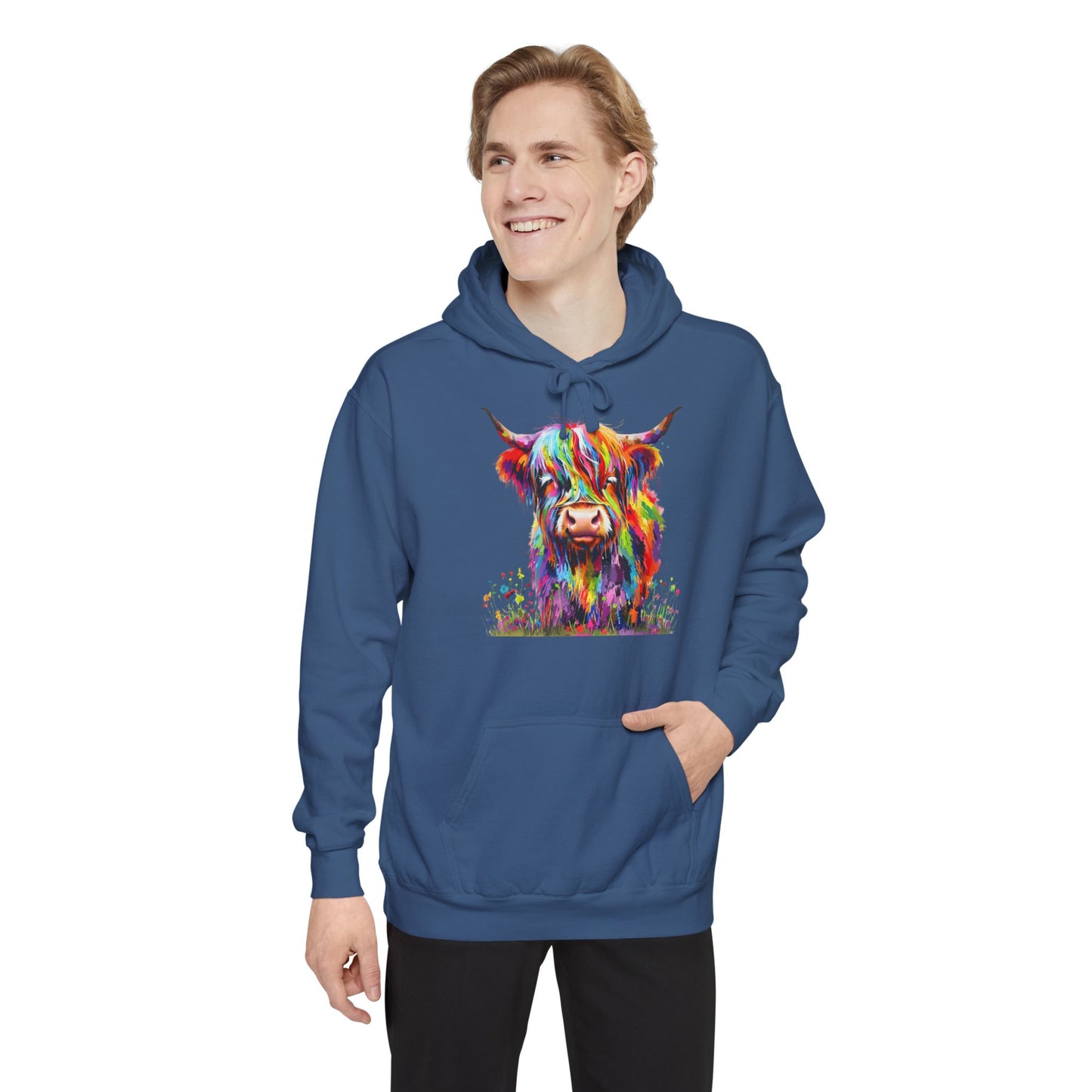 Rainbow Highland Cow - Unisex Garment-Dyed Hoodie
