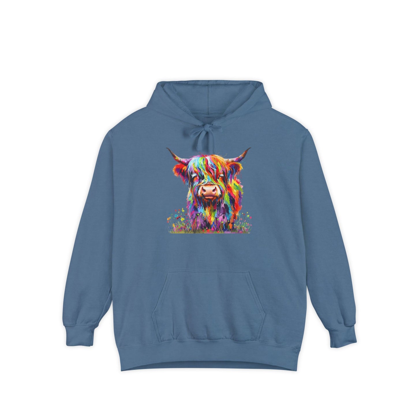 Rainbow Highland Cow - Unisex Garment-Dyed Hoodie