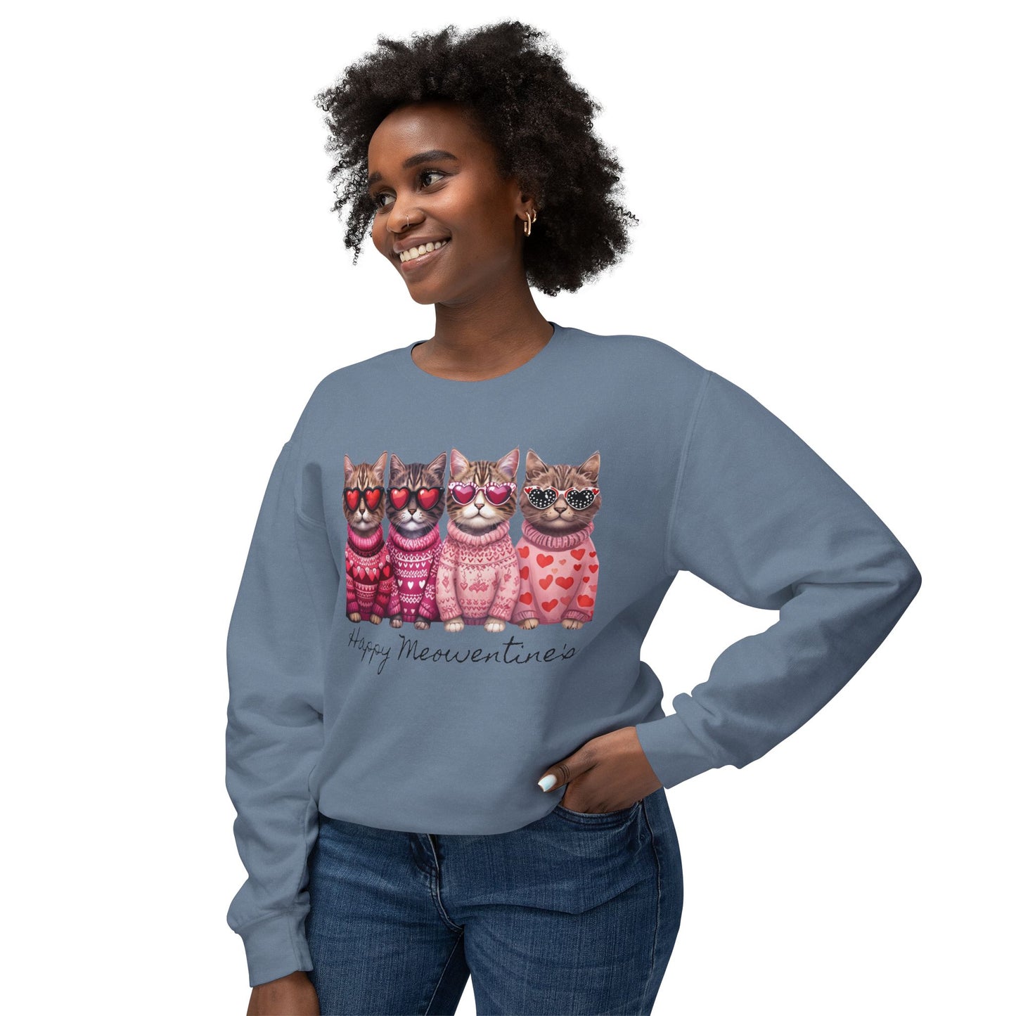 Meowentines - Unisex Lightweight Crewneck Sweatshirt