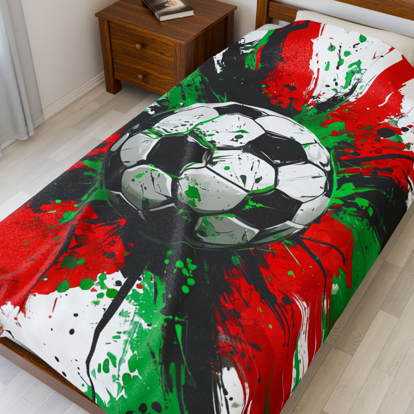 Soccer (red/green) ~ Velveteen Plush Blanket
