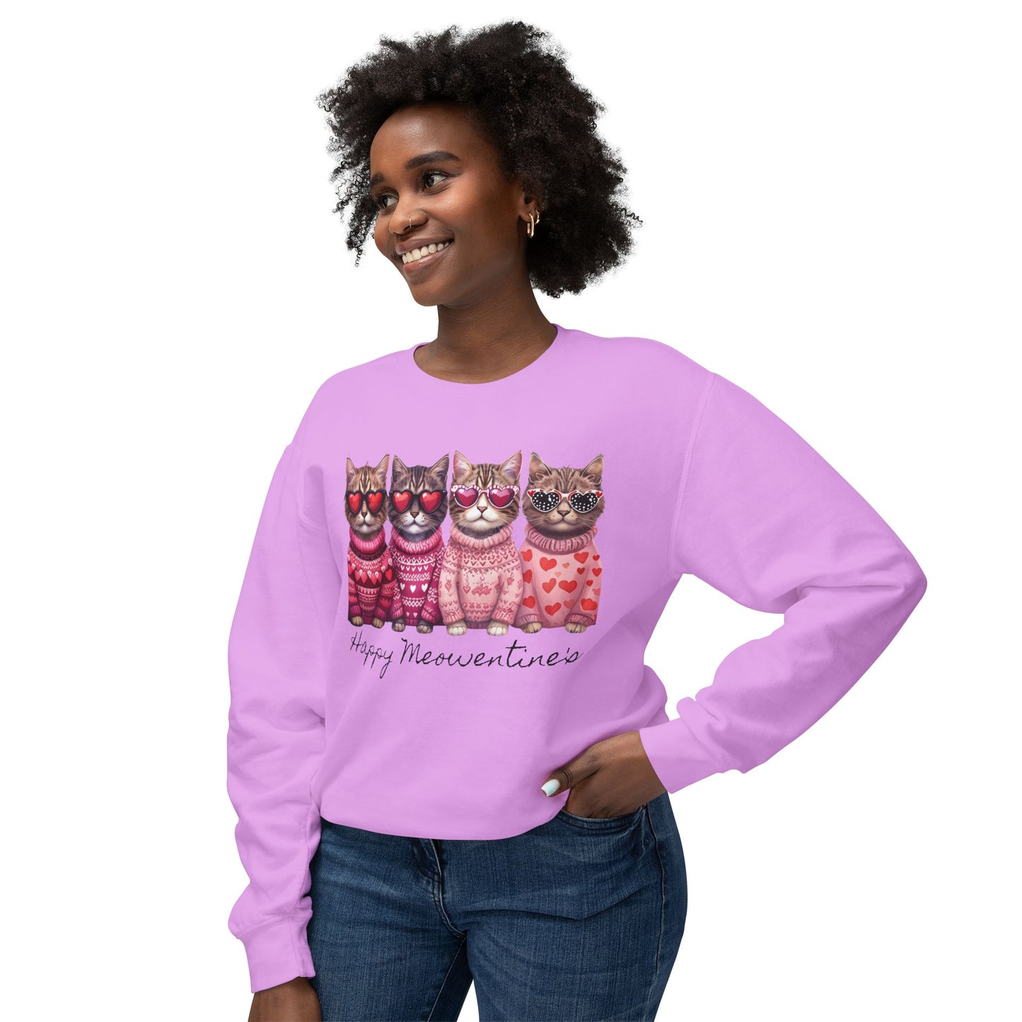 Meowentines - Unisex Lightweight Crewneck Sweatshirt
