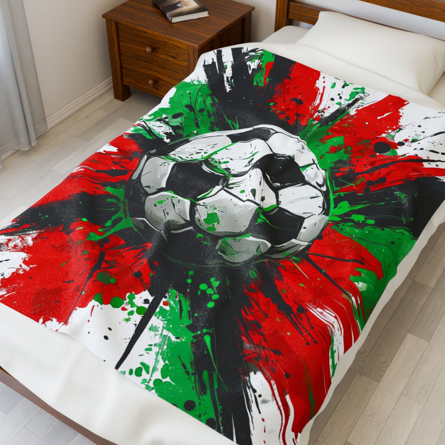 Soccer (red/green) ~ Velveteen Plush Blanket