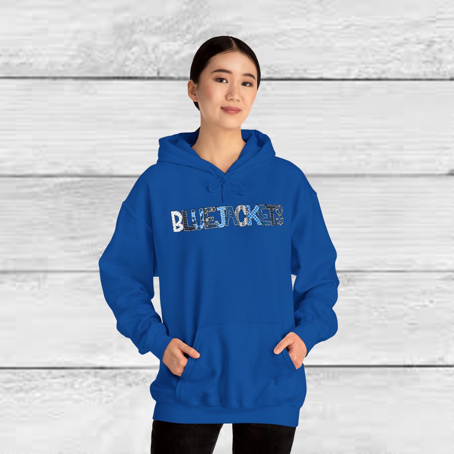 CI - Bluejackets (Patchwork Font Unisex Heavy Blend™ Hooded Sweatshirt)