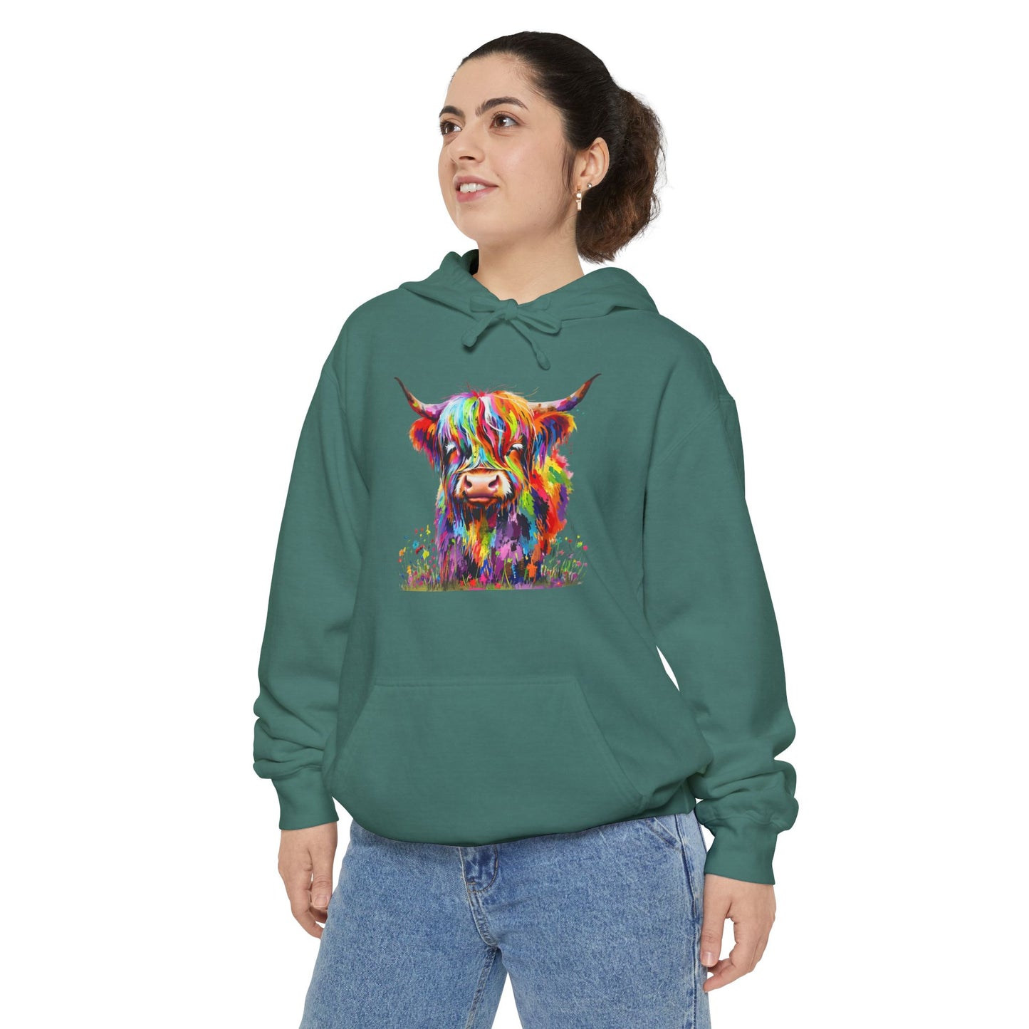 Rainbow Highland Cow - Unisex Garment-Dyed Hoodie