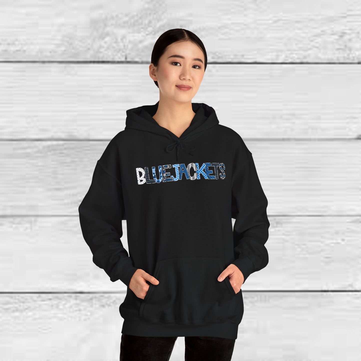 CI - Bluejackets (Patchwork Font Unisex Heavy Blend™ Hooded Sweatshirt)