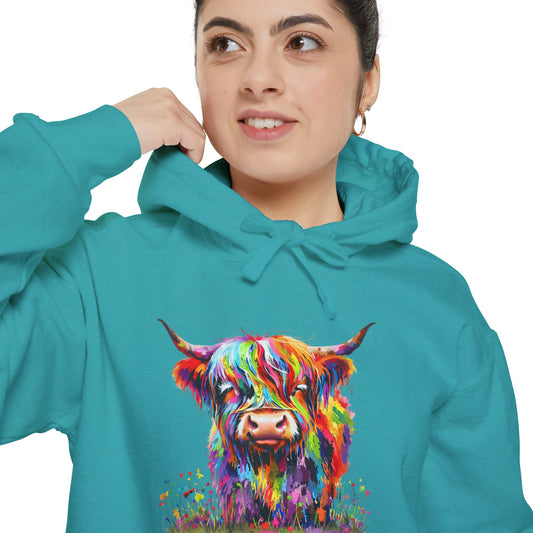 Rainbow Highland Cow - Unisex Garment-Dyed Hoodie