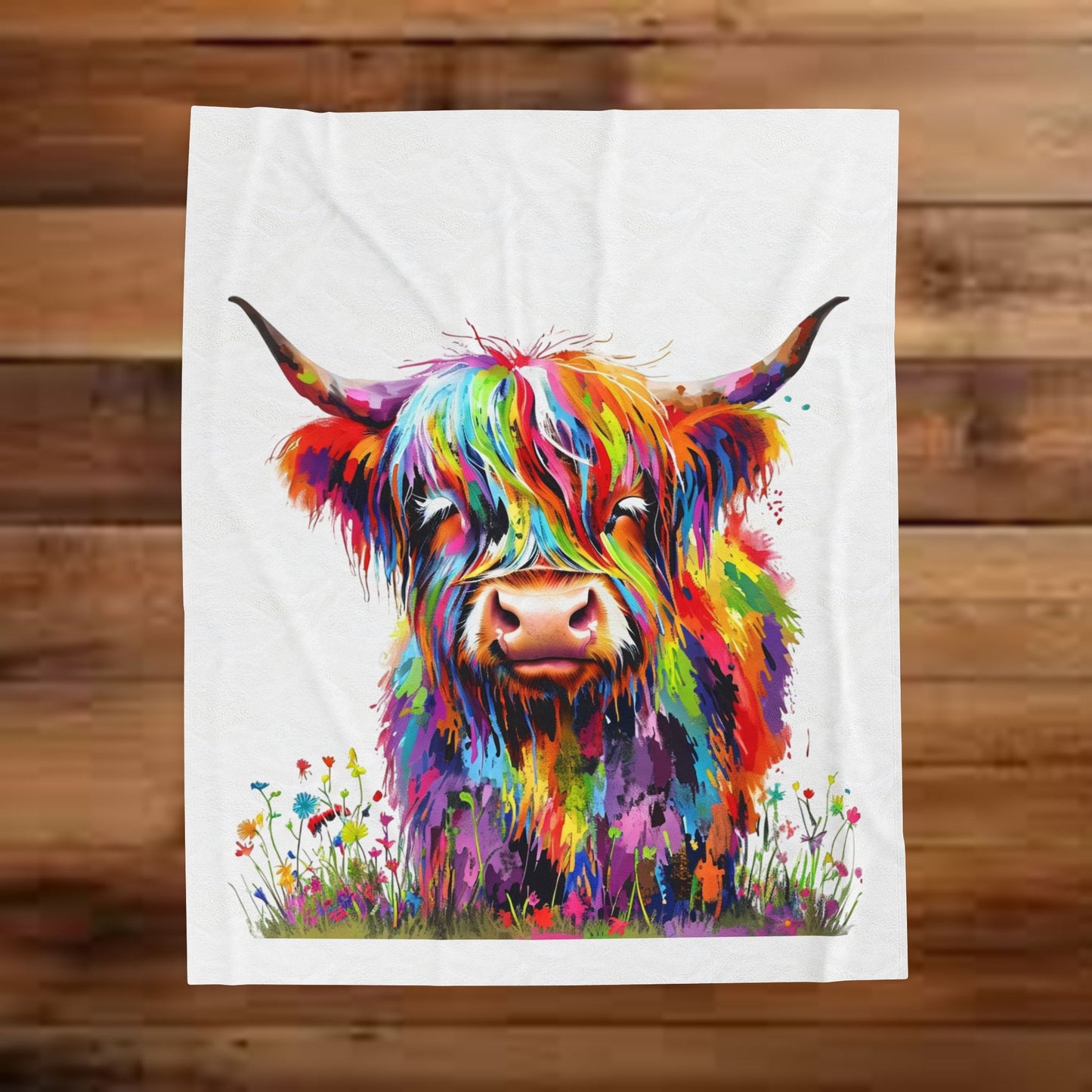 Highland Cow (rainbow) ~ Velveteen Plush Blanket