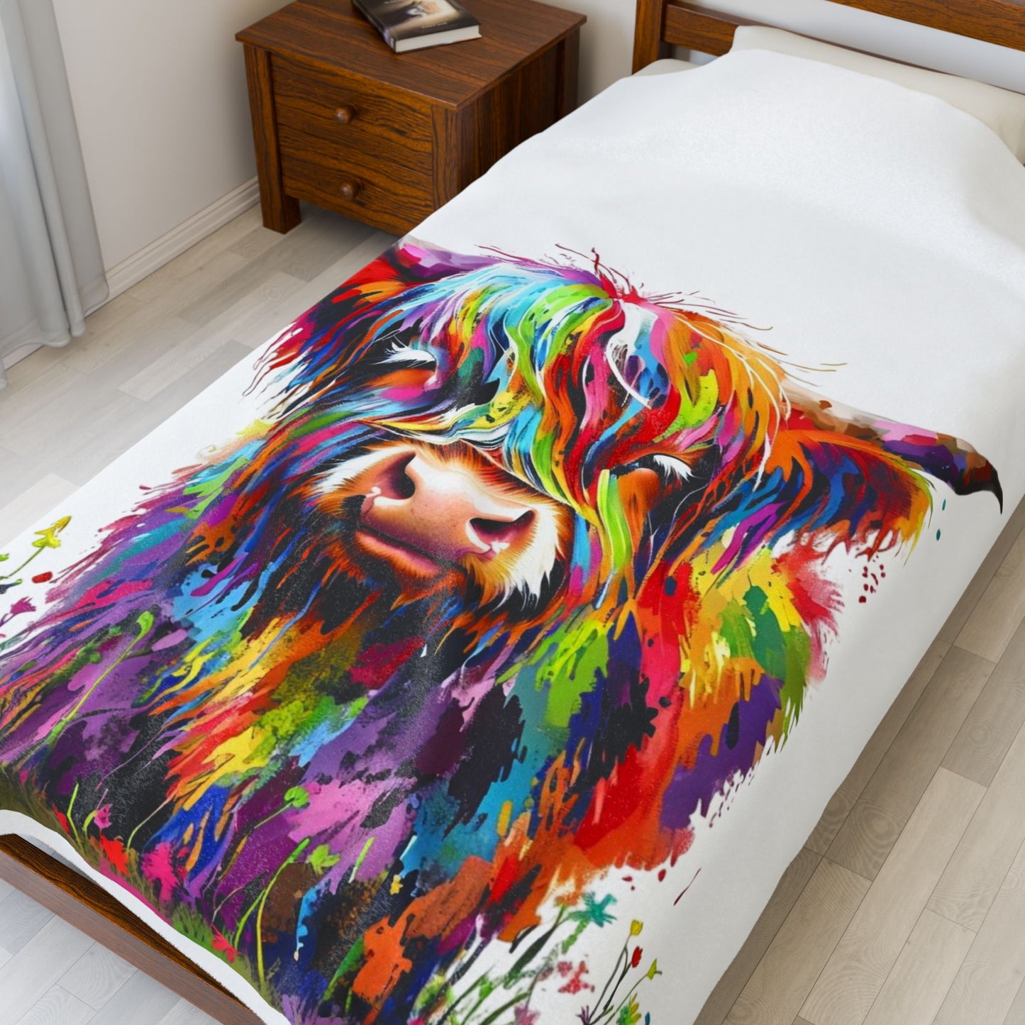 Highland Cow (rainbow) ~ Velveteen Plush Blanket