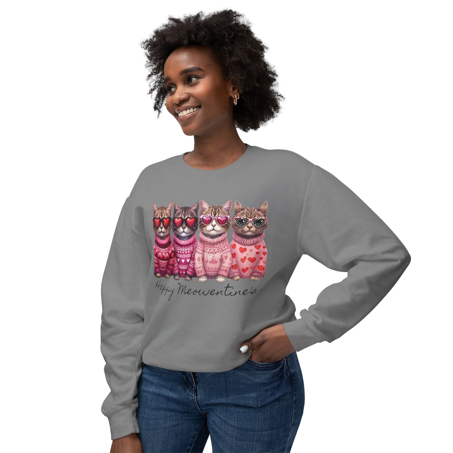 Meowentines - Unisex Lightweight Crewneck Sweatshirt