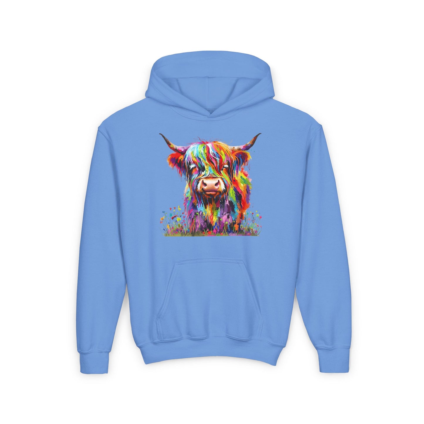 Rainbow Highland Cow - Youth Heavy Blend Hooded Sweatshirt