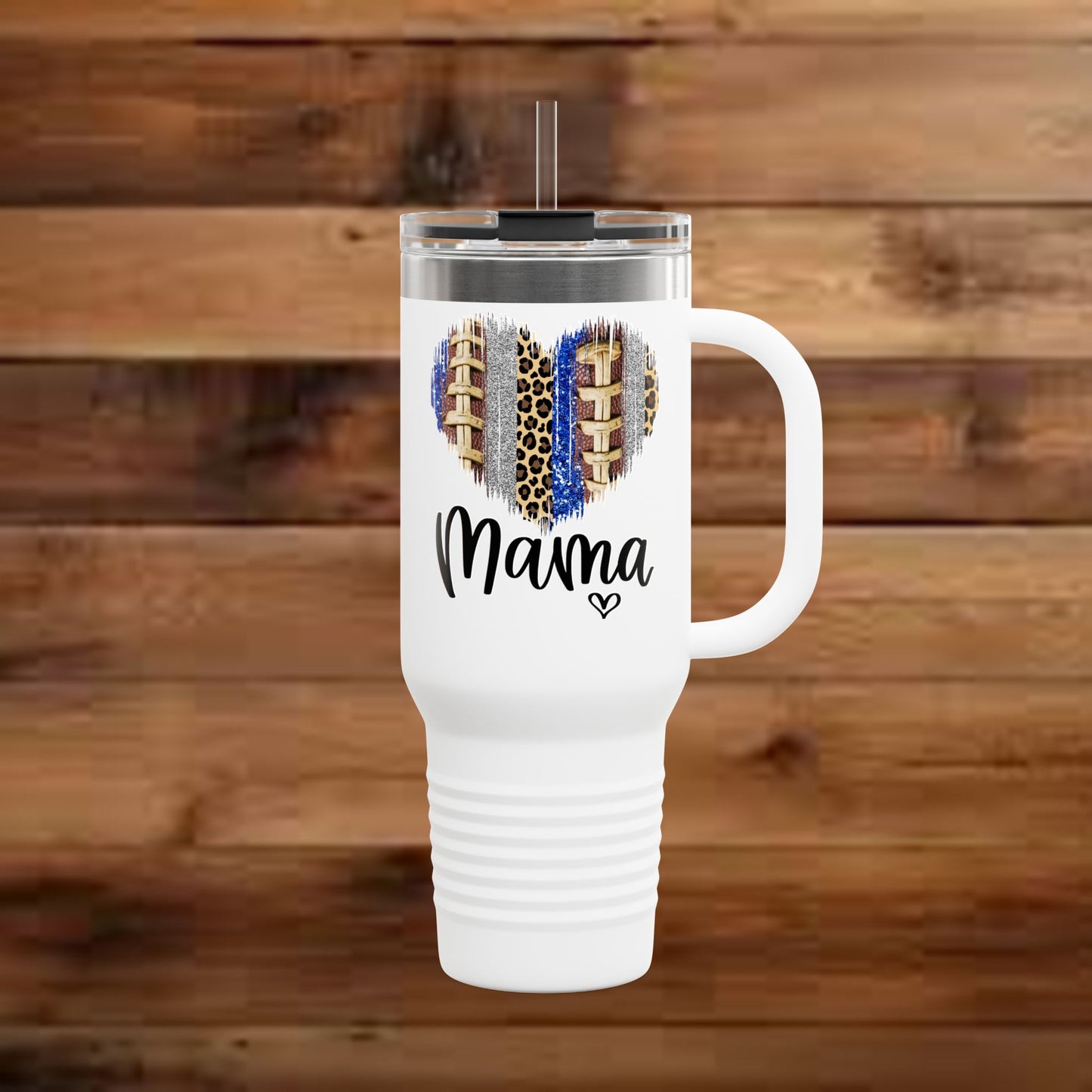 Football Mama Heart Insulated Travel Mug - 40oz