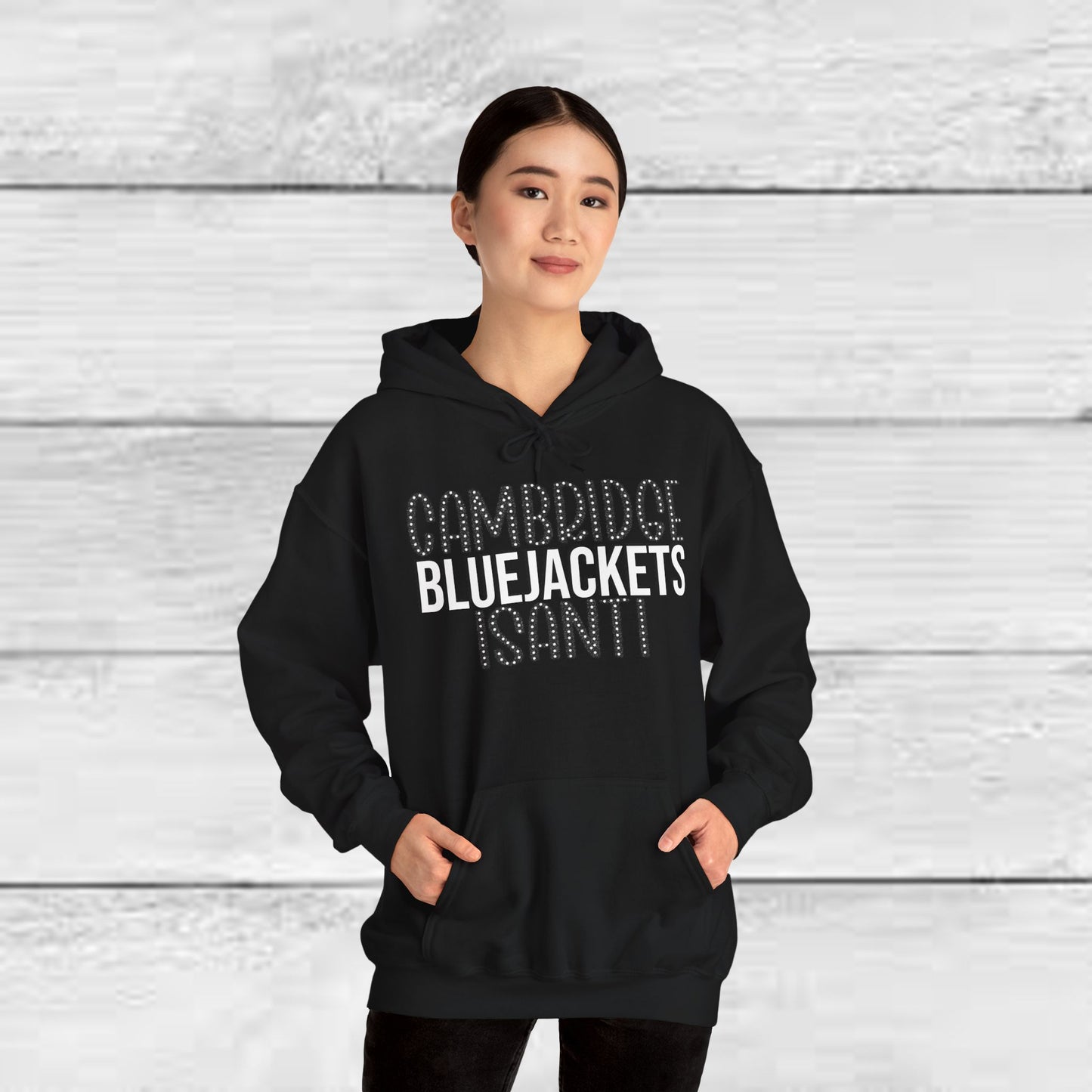 CI - Cambridge-Isanti Bluejackets (Polka Dots Font Unisex Heavy Blend™ Hooded Sweatshirt)