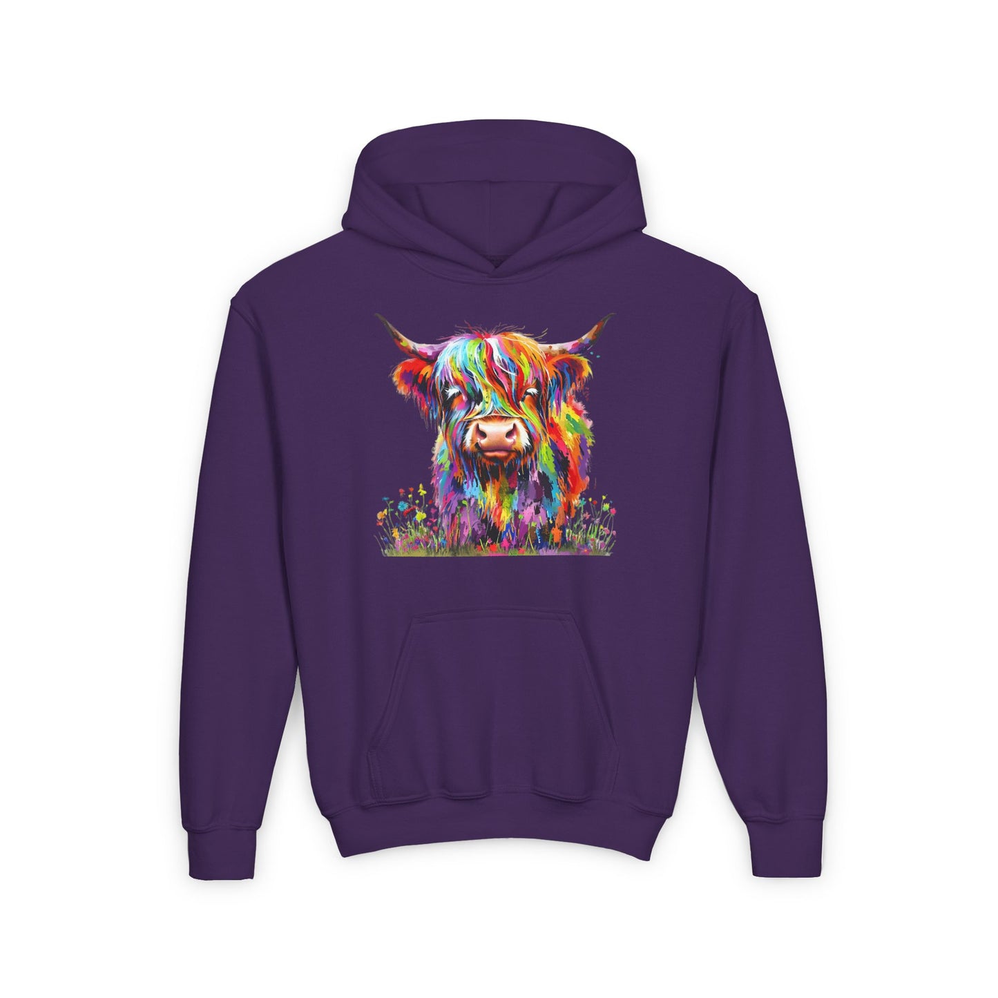 Rainbow Highland Cow - Youth Heavy Blend Hooded Sweatshirt