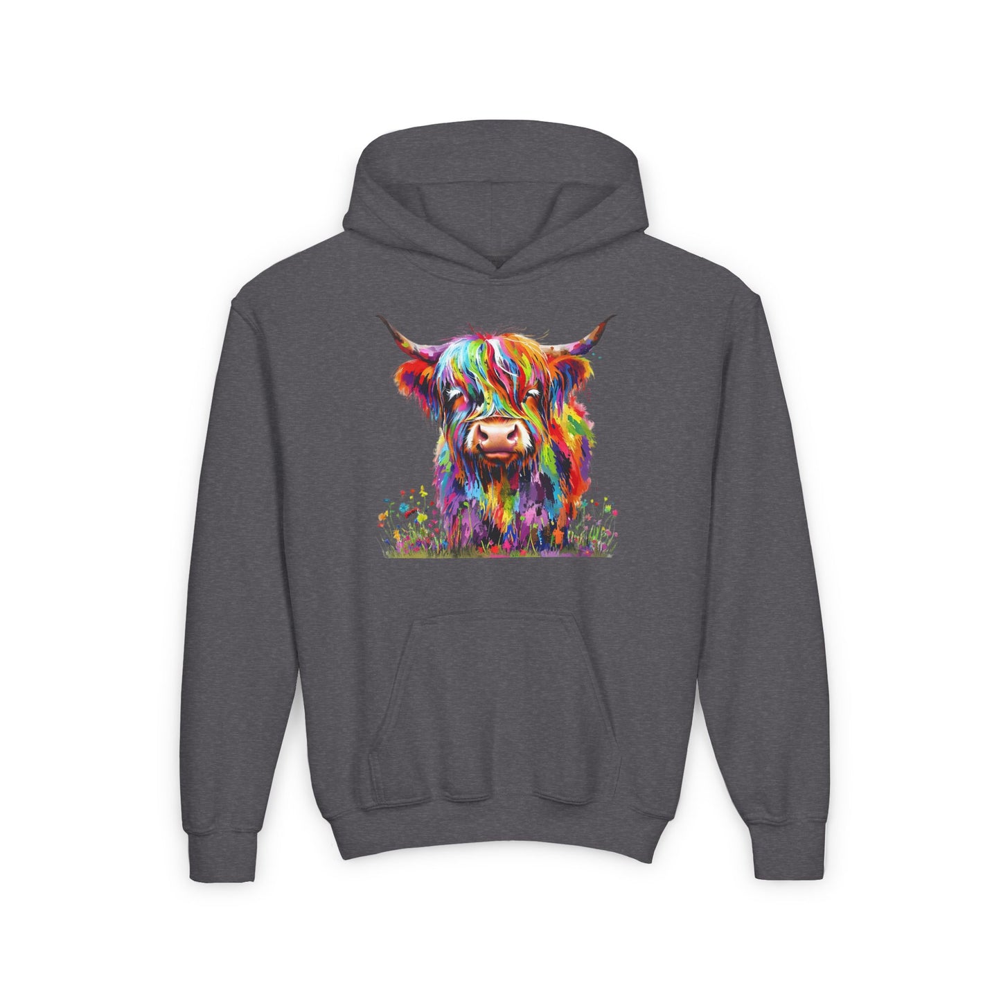 Rainbow Highland Cow - Youth Heavy Blend Hooded Sweatshirt