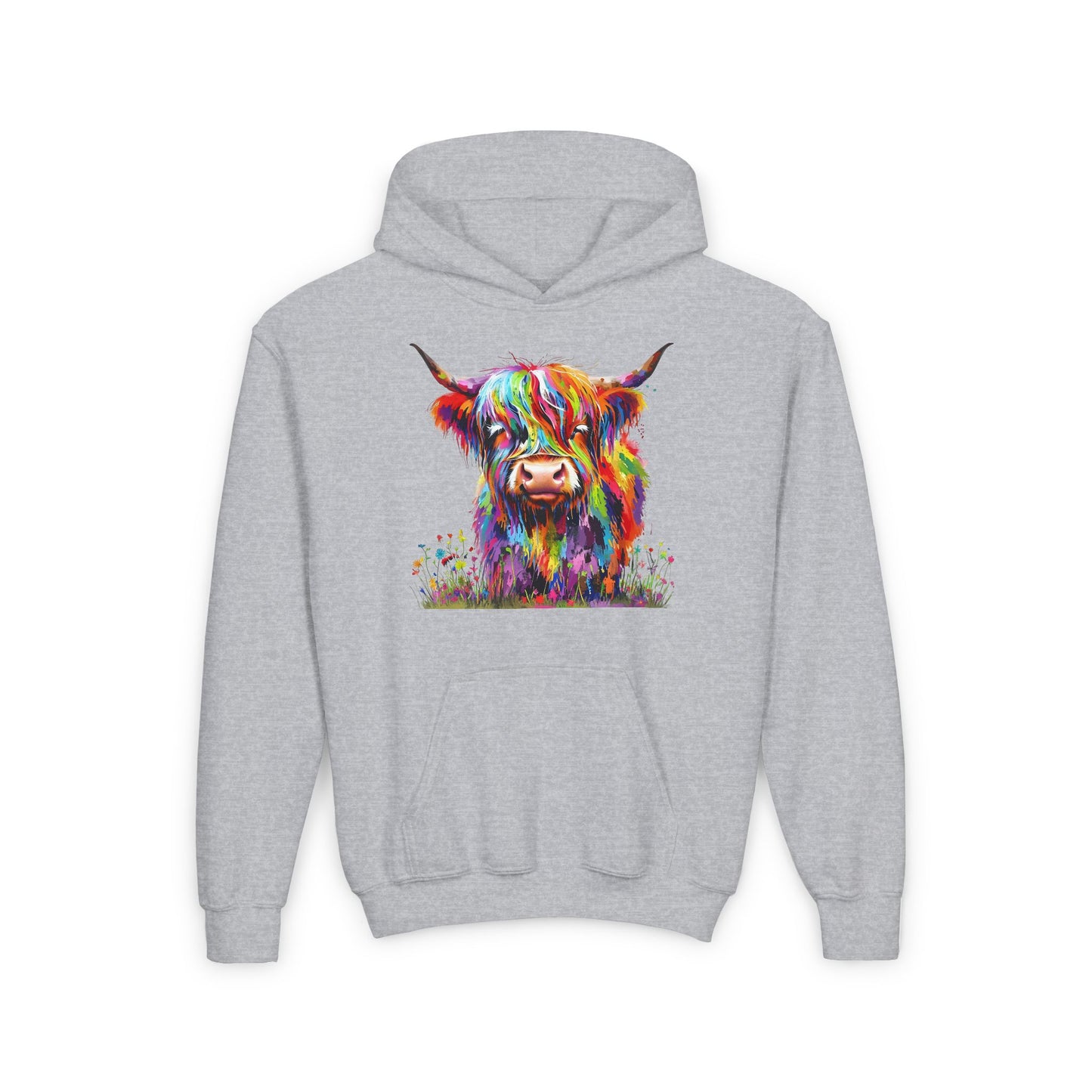 Rainbow Highland Cow - Youth Heavy Blend Hooded Sweatshirt
