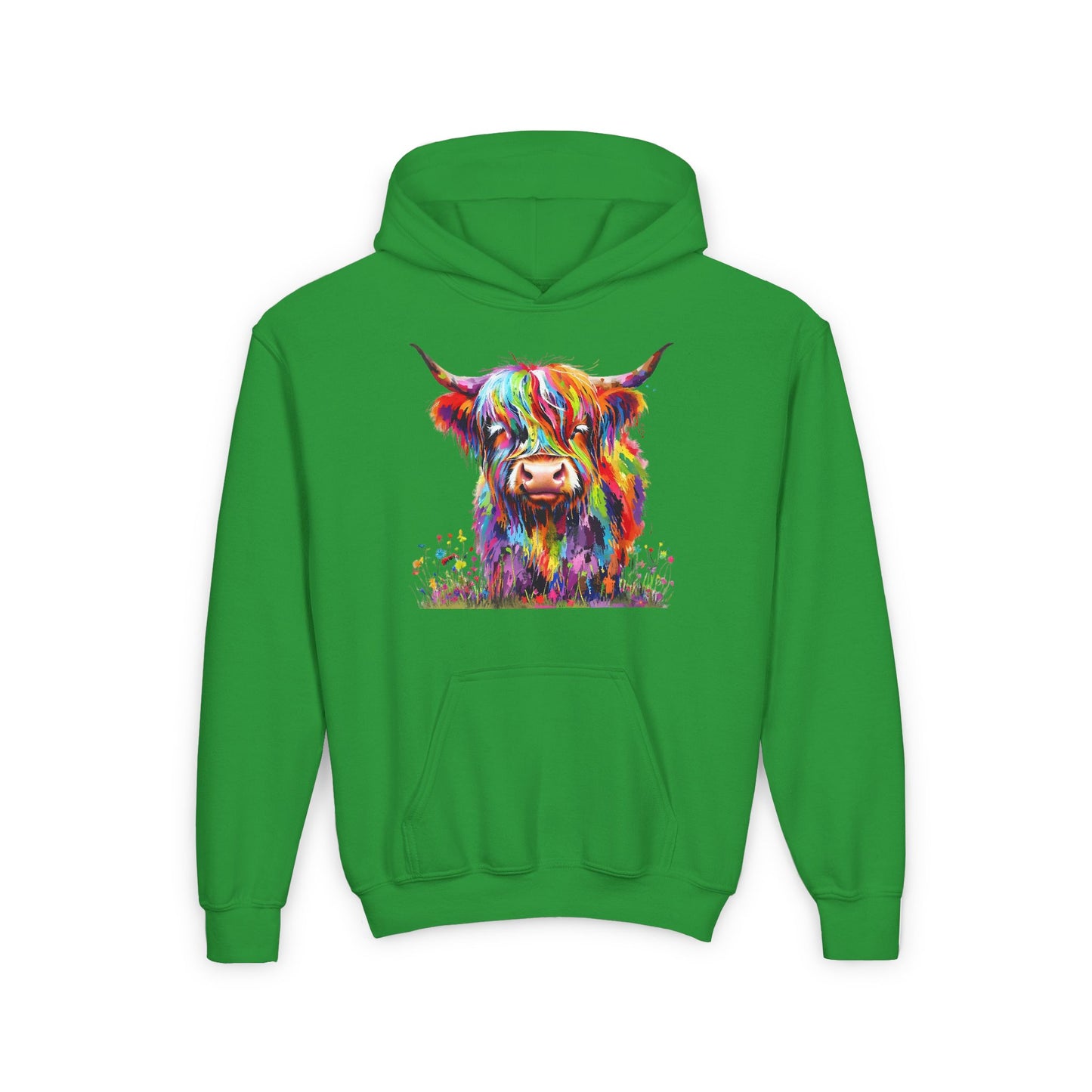 Rainbow Highland Cow - Youth Heavy Blend Hooded Sweatshirt